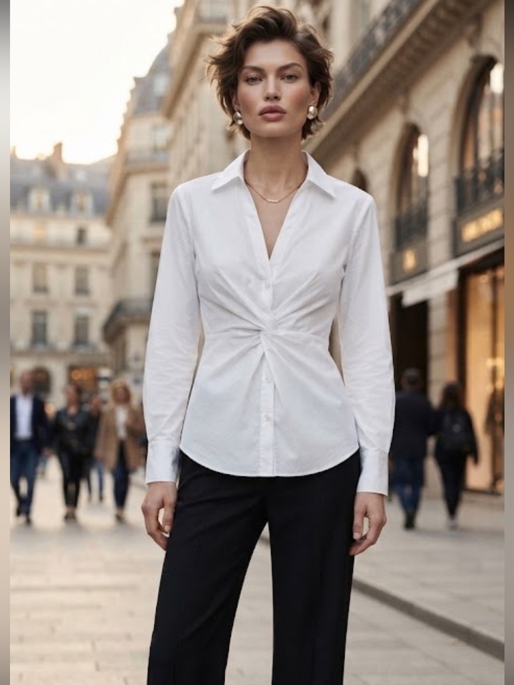 Banana Republic White Cotton Stretch Blouse